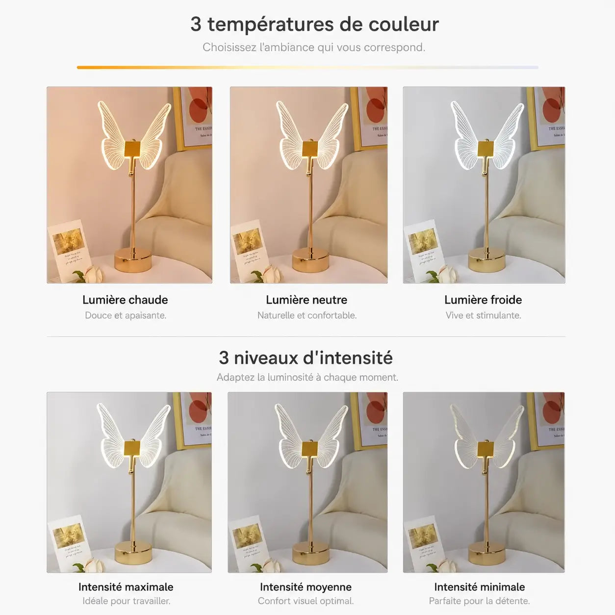 Lampe papillon acrylique doré | Aurea