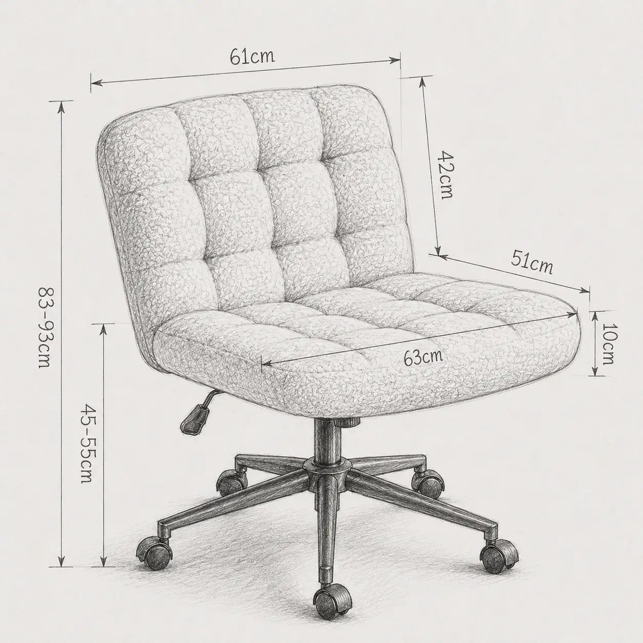 Chaise de bureau ergonomique Opia – dimensions 61x63cm, hauteur réglable 83-93cm