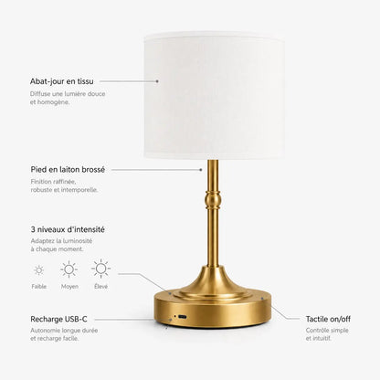 Lampe de bureau sans fil, abat-jour tissu | Auris