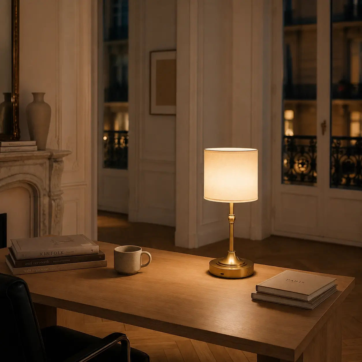 Lampe de bureau sans fil, abat-jour tissu | Auris