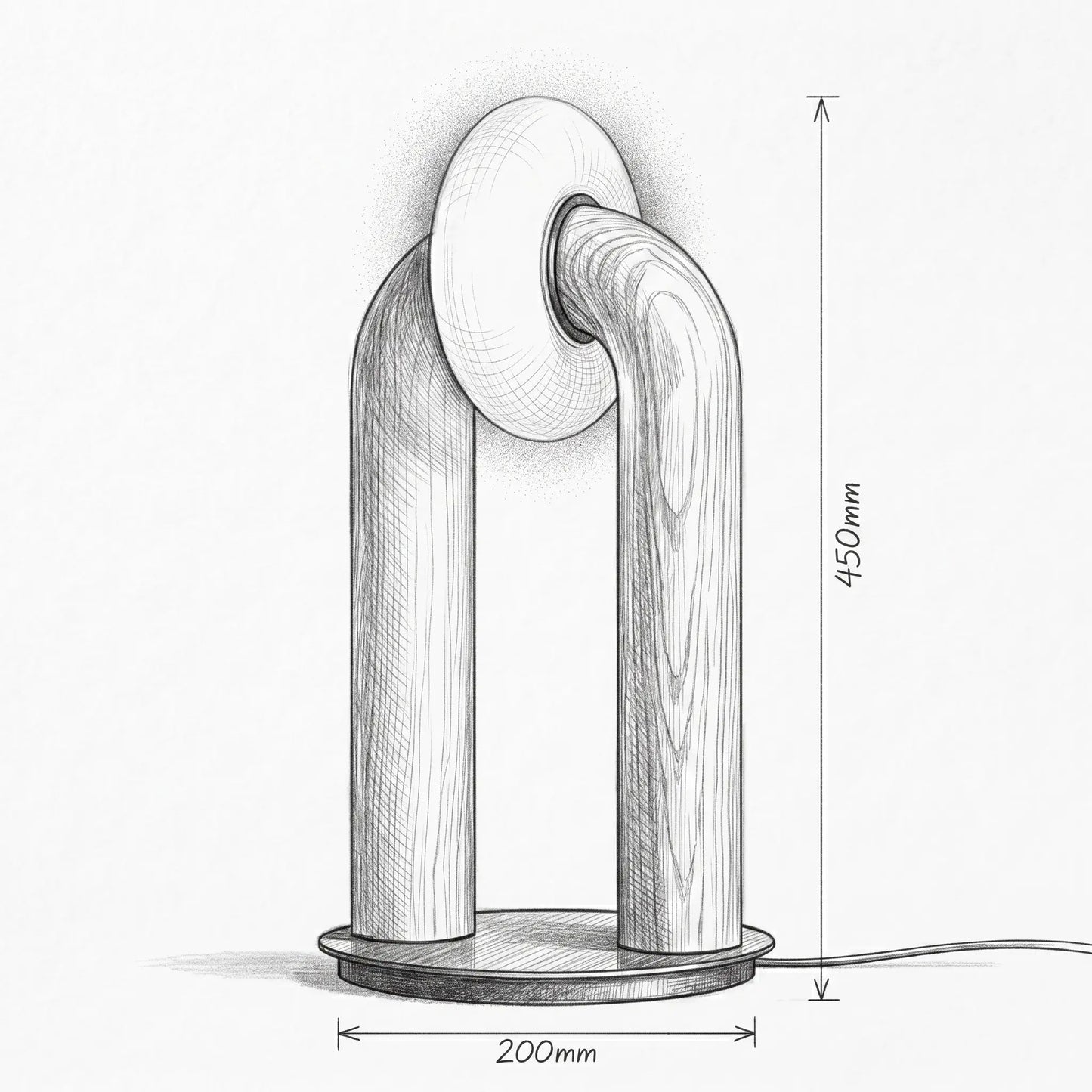 Lampe de bureau Arcus dimensions 200x450mm croquis technique