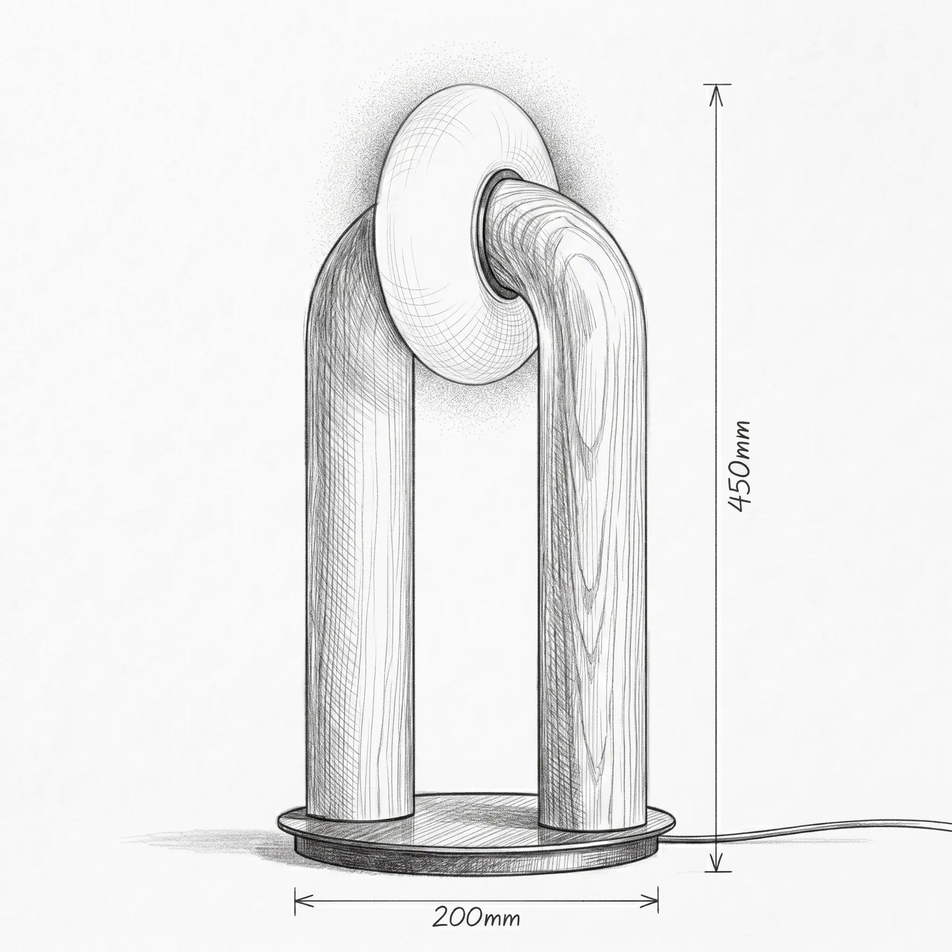 Lampe de bureau Arcus dimensions 200x450mm croquis technique