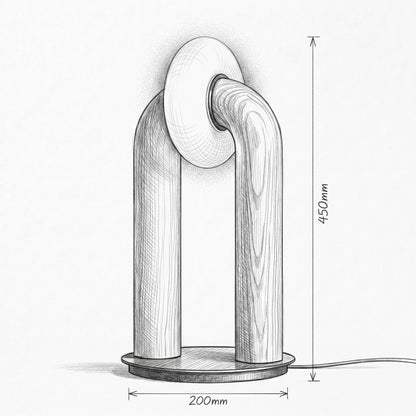 Lampe de bureau Arcus dimensions 200x450mm croquis technique
