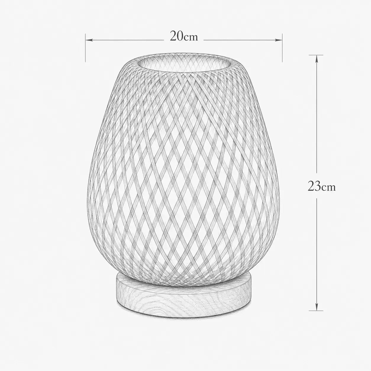 Dimensions de la lampe Textura : hauteur 23 cm, diamètre 20 cm