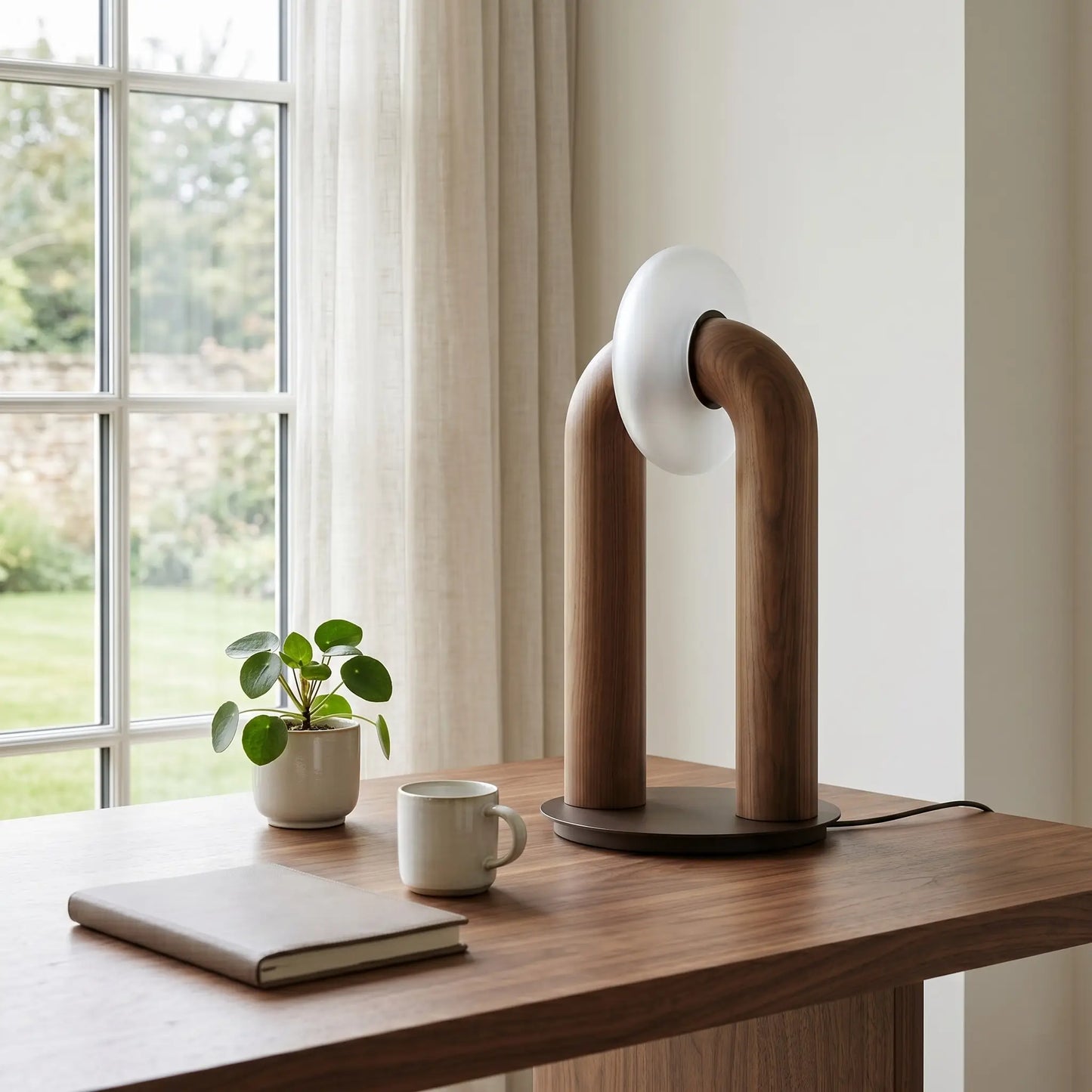 Lampe de bureau bois frêne Arcus design minimaliste lumière naturelle
