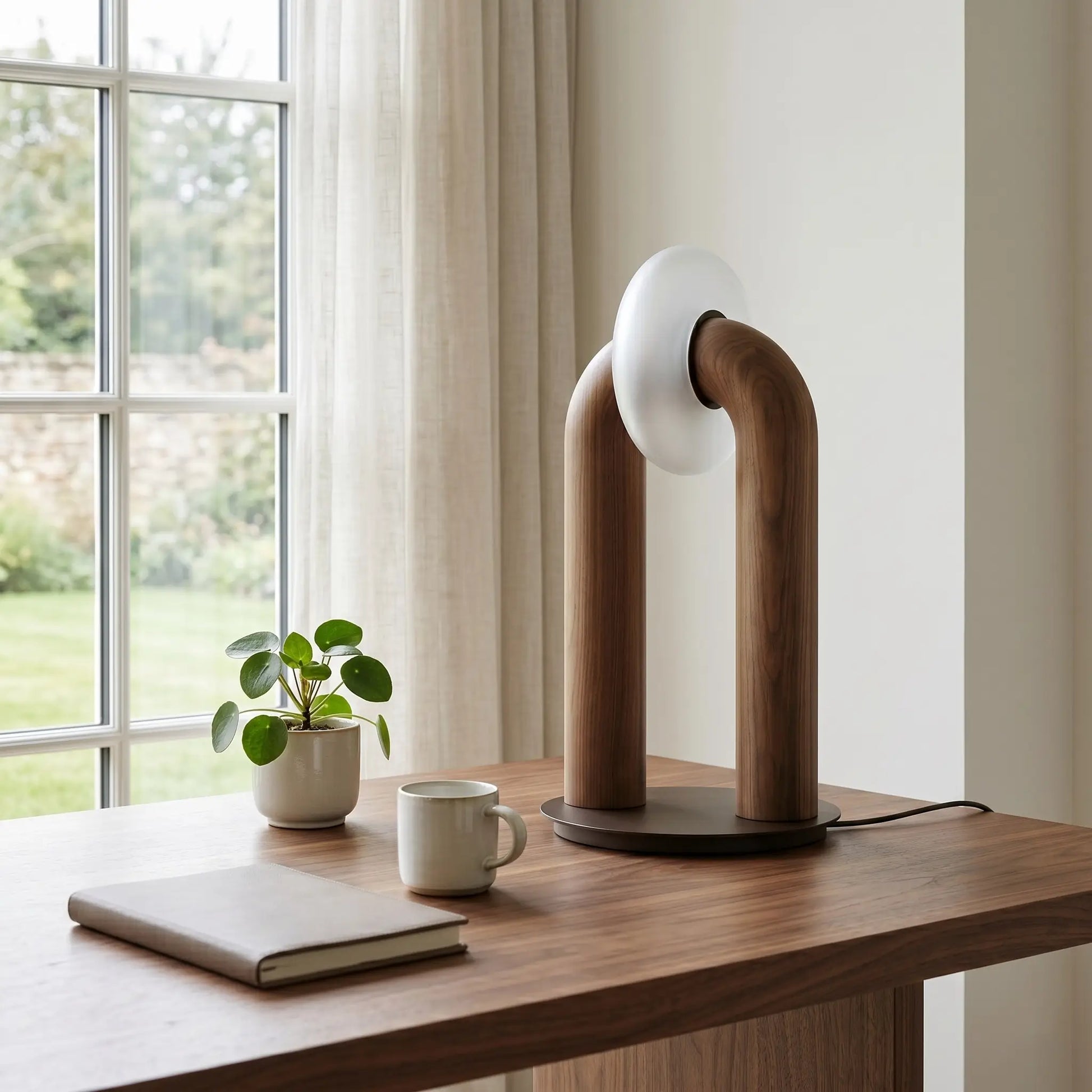 Lampe de bureau bois frêne Arcus design minimaliste lumière naturelle