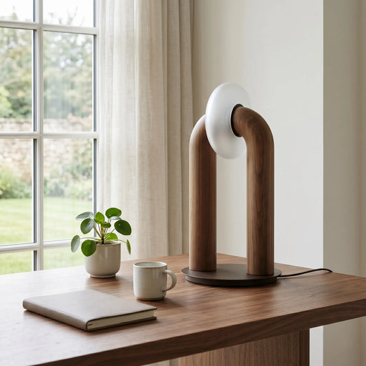 Lampe de bureau bois frêne Arcus design minimaliste lumière naturelle