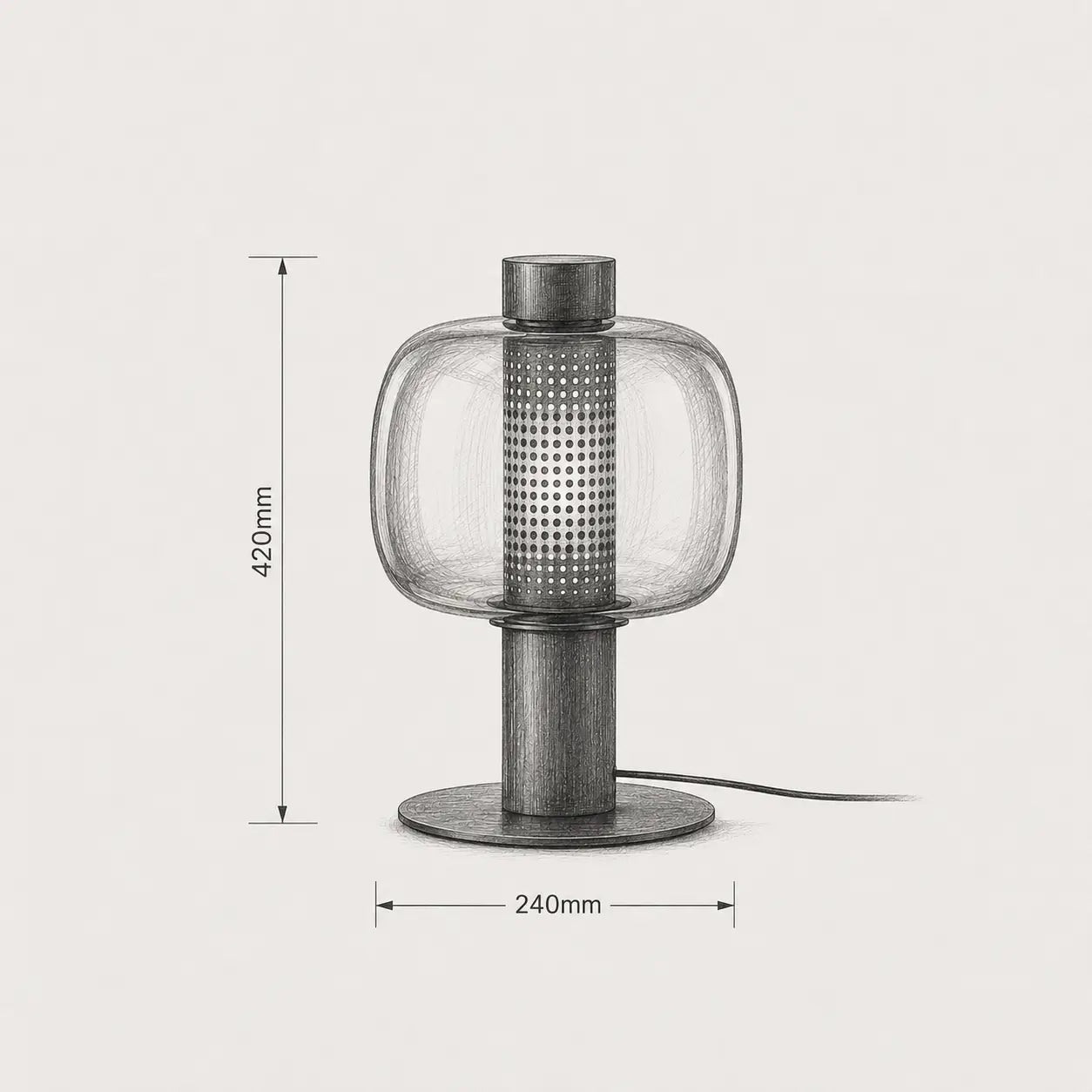 Lampe de bureau design Astrum – dimensions 240mm x 420mm, schéma technique