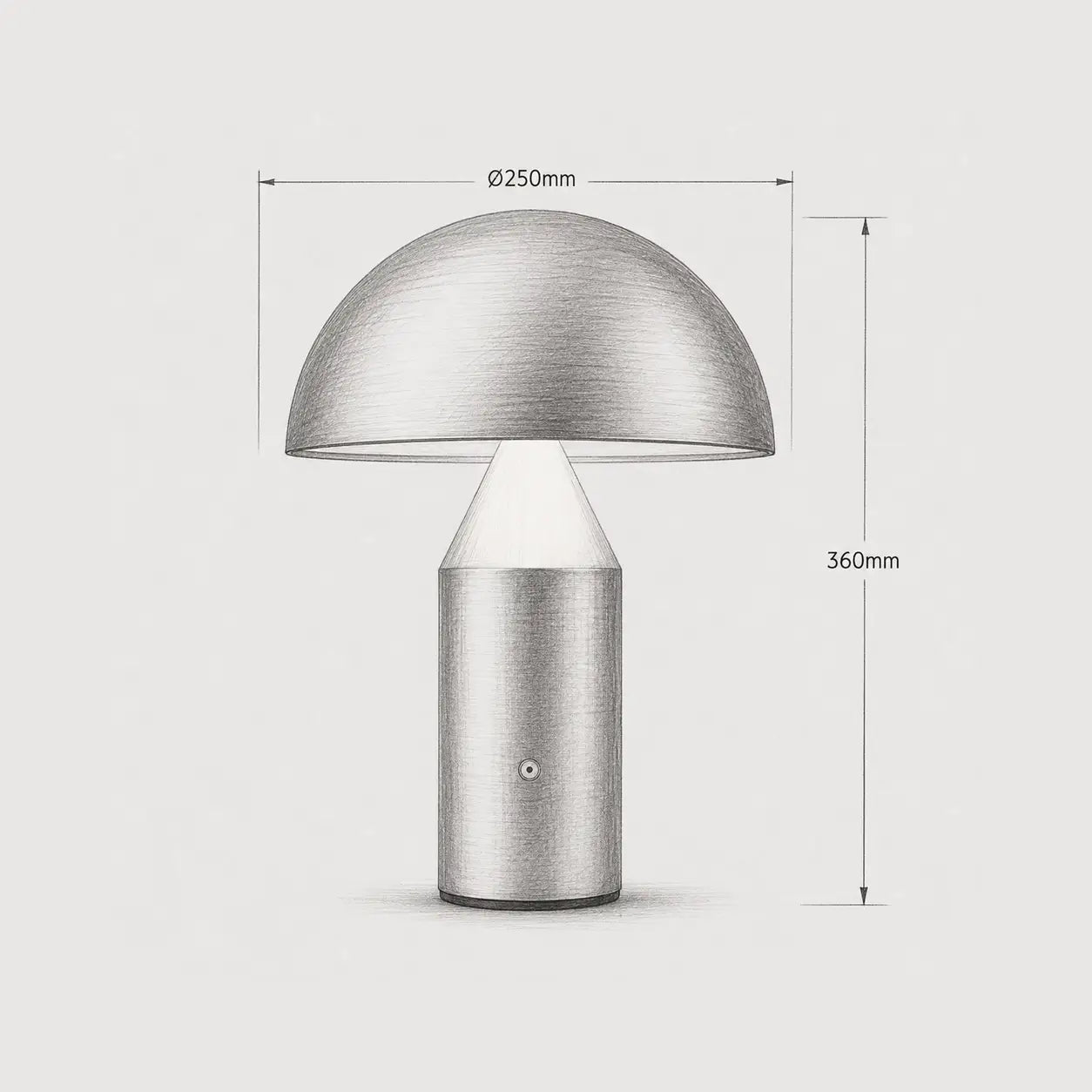 Lampe de bureau design Aurata – dimensions Ø250mm x 360mm, schéma technique
