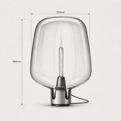 Lampe de bureau design Nebula – dimensions 350mm x 480mm, schéma technique