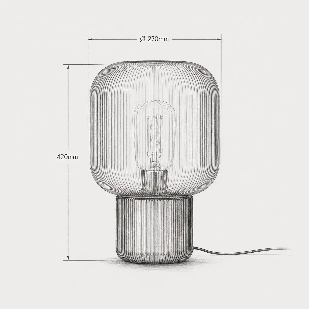 Lampe de bureau design Stria – dimensions Ø270mm x 420mm, schéma technique