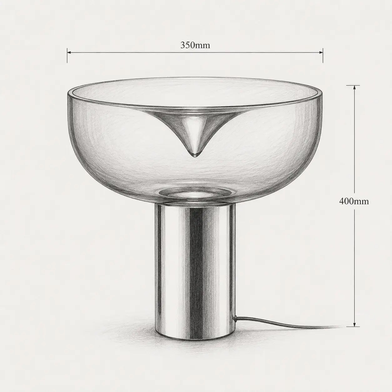 Lampe de bureau design Vortex – dimensions 350mm x 400mm, schéma technique
