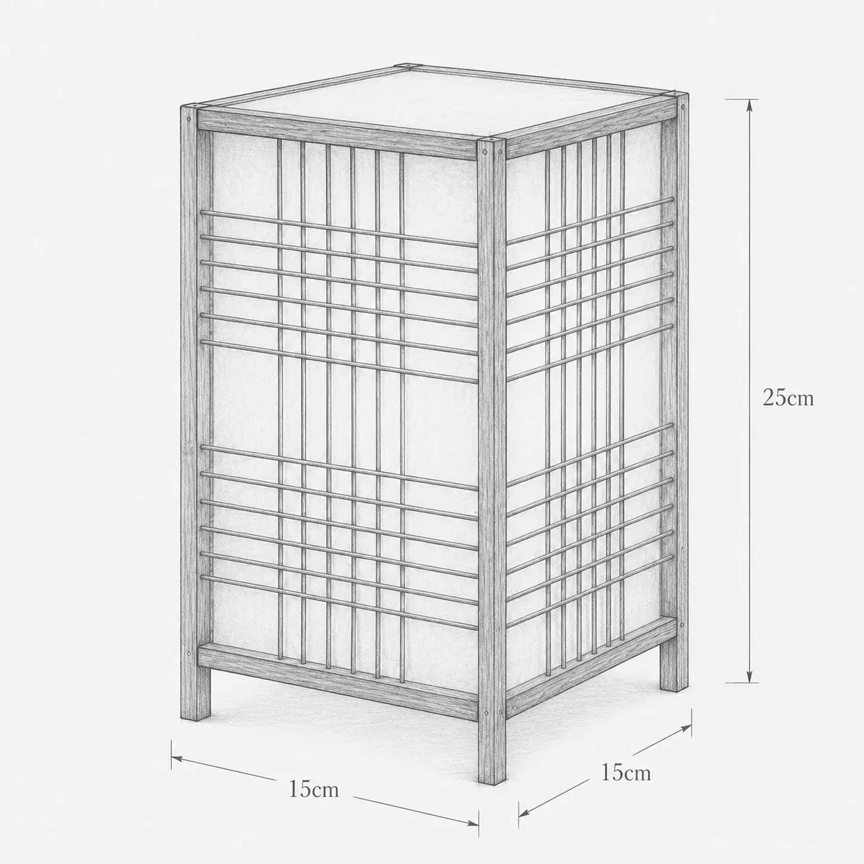 Dimensions de la lampe lanterne Tessera : hauteur 25 cm, base carrée 15 x 15 cm