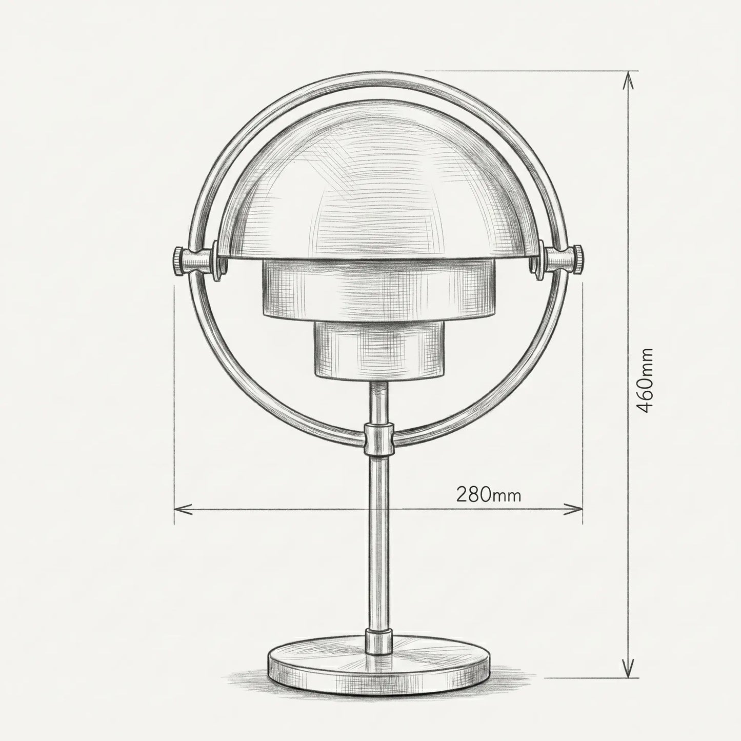 Lampe de bureau Solaria dimensions 280x460mm croquis technique