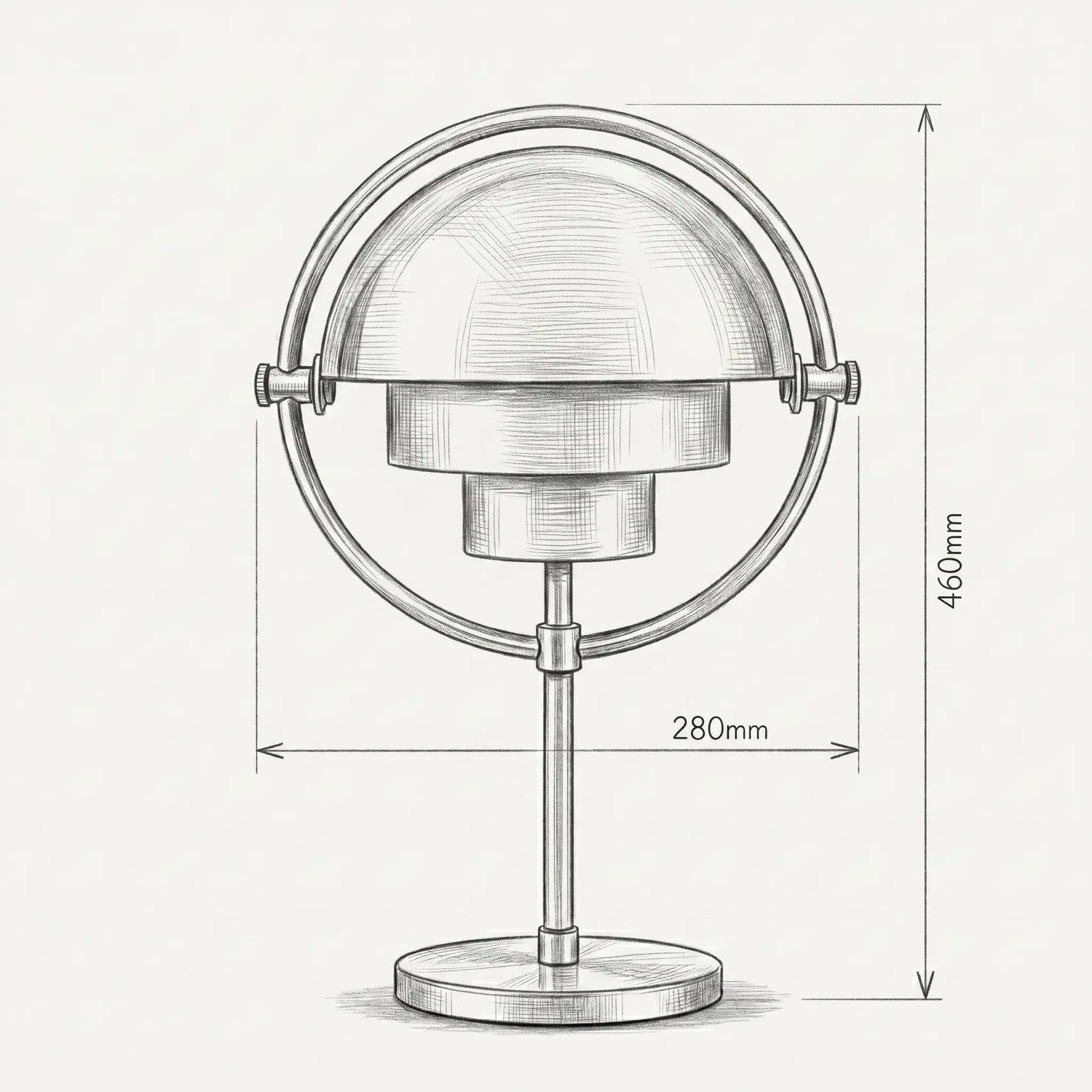 Lampe de bureau Solaria dimensions 280x460mm croquis technique
