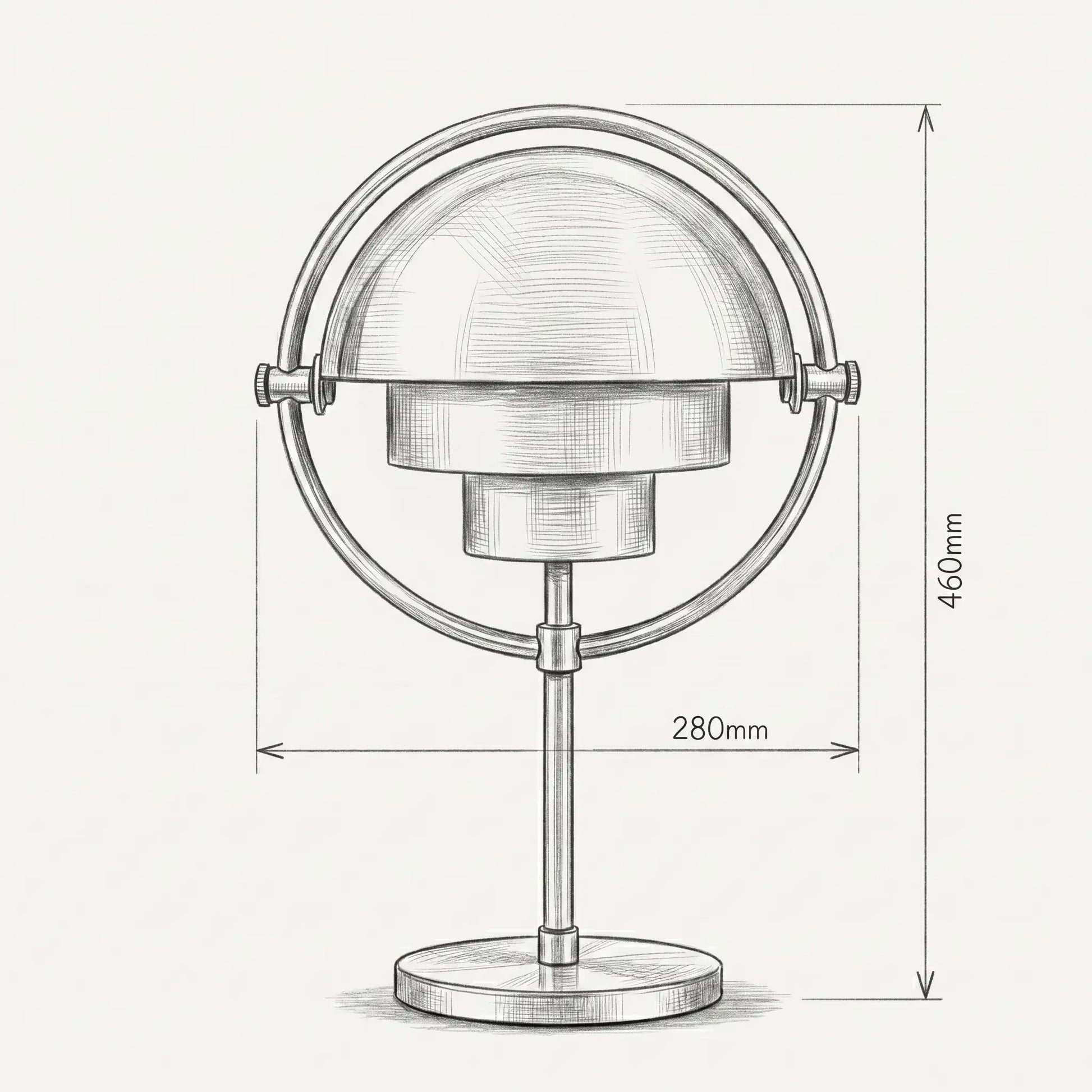 Lampe de bureau Solaria dimensions 280x460mm croquis technique