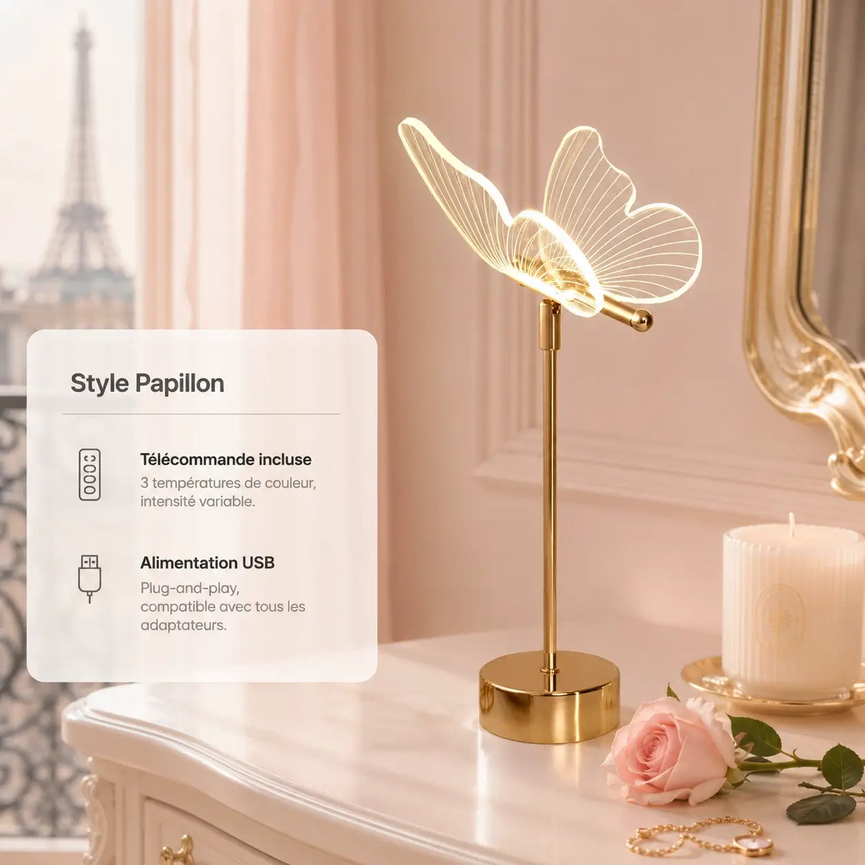 Lampe papillon acrylique doré | Aurea
